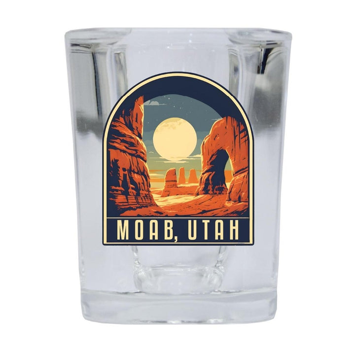 Moab Utah Souvenir 2.5 Ounce Shot Glass Square Blue Base Image 1