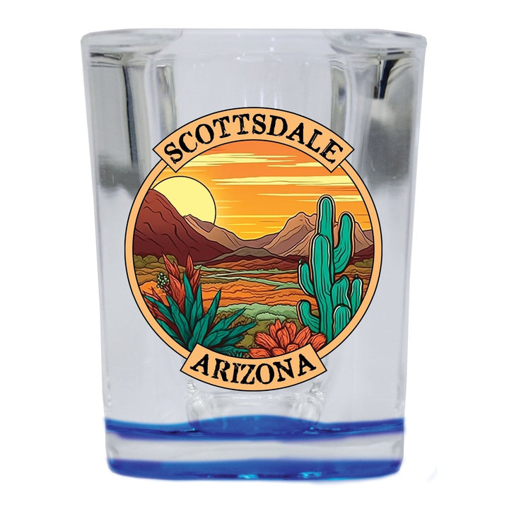 Scottsdale Arizona Souvenir 2.5 Ounce Shot Glass Square Blue Base Image 1