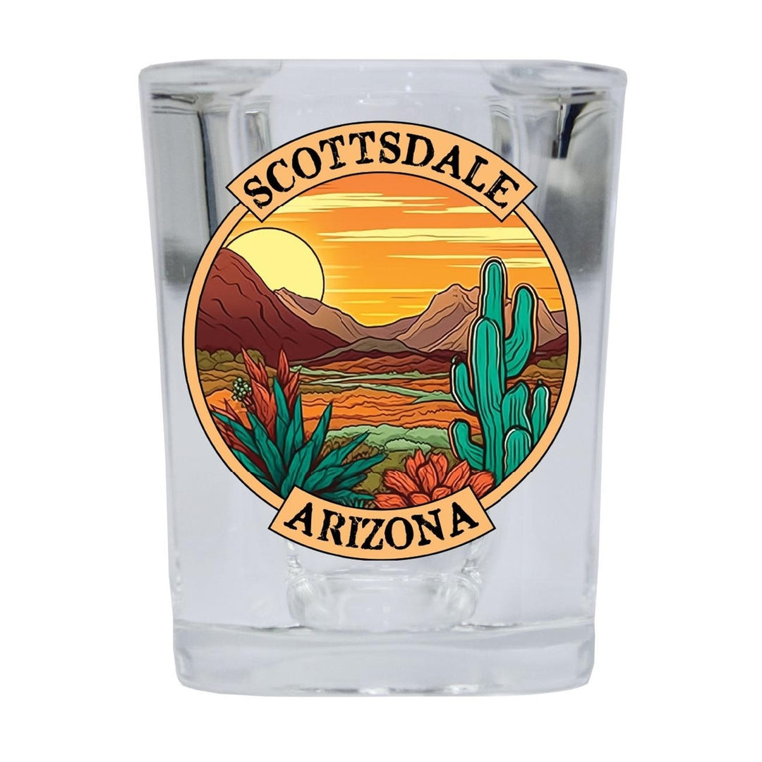 Scottsdale Arizona Souvenir 2.5 Ounce Shot Glass Square Blue Base Image 2