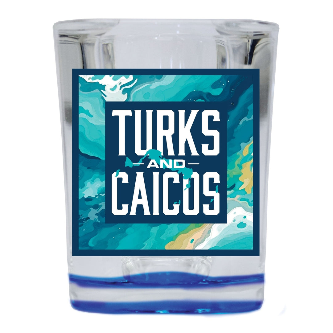 Turks And Caicos Souvenir 2.5 Ounce Shot Glass Square Blue Base Image 1