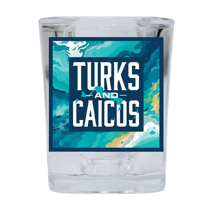 Turks And Caicos Souvenir 2.5 Ounce Shot Glass Square Blue Base Image 2