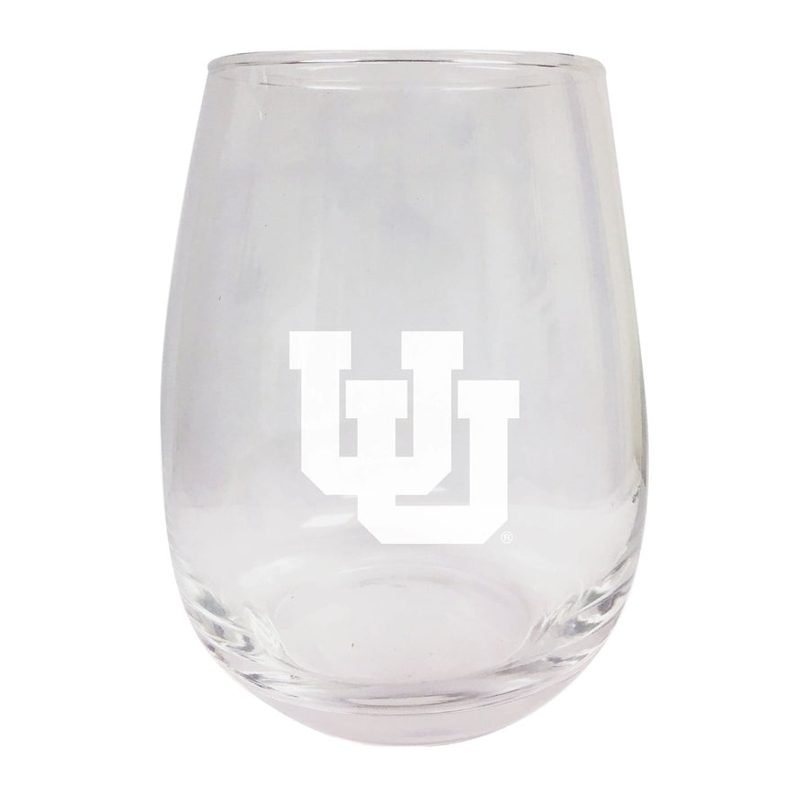 Utah Utes Etched Stemless Wine Glass Image 1