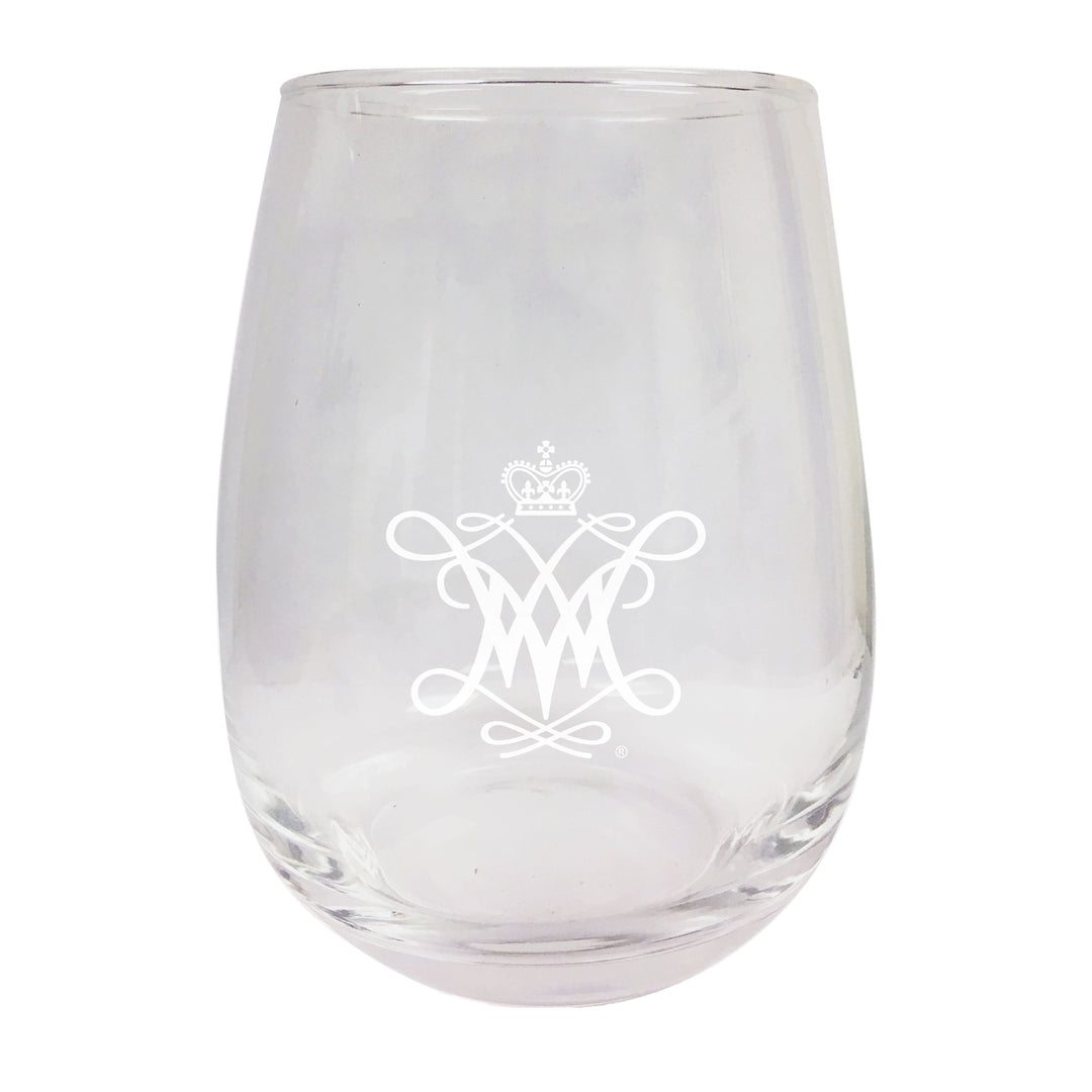 William and Mary Etched Stemless Wine Glass Image 1
