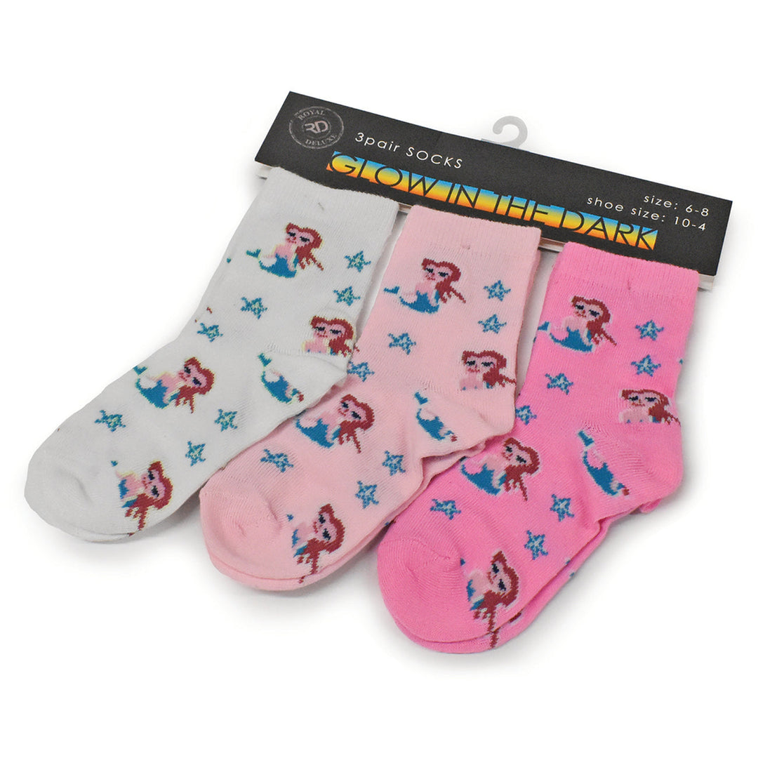 6 Pairs Kids Glow in the Dark Socks Size 4-10 Sports Space Unicorn Mermaid Image 1