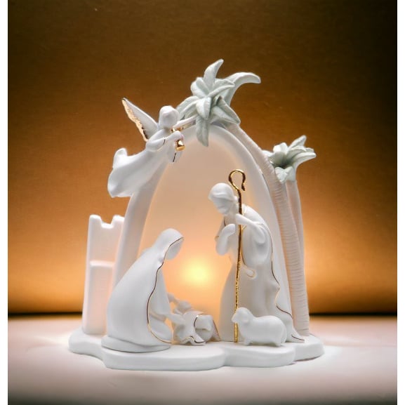 Ceramic Holy Family Nativity Nightlight 6x5x7.5 Religious Gift Image 1