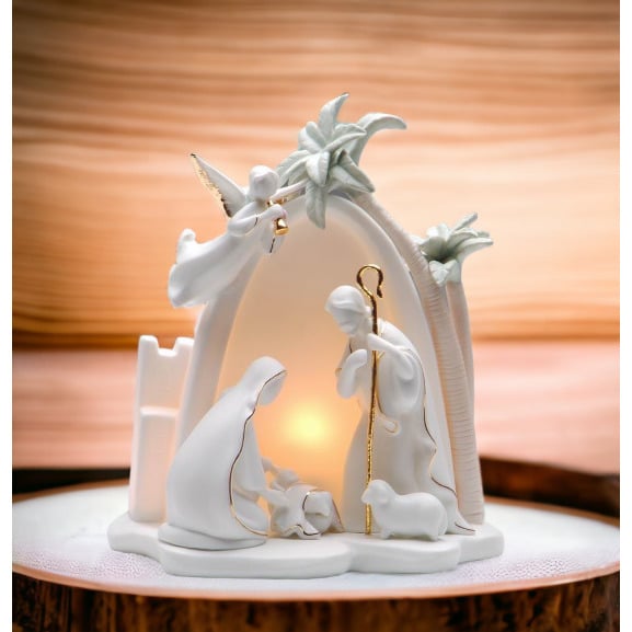 Ceramic Holy Family Nativity Nightlight 6x5x7.5 Religious Gift Image 2