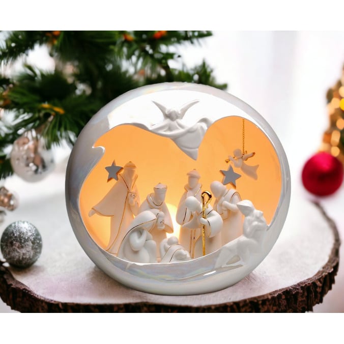 Ceramic Large Globe Nativity Scene Nightlight 10 Inch Home Gift Image 1