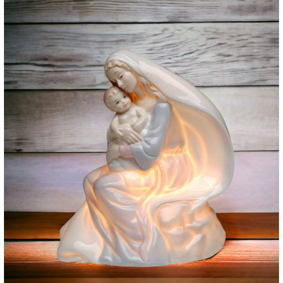 Ceramic Madonna With Baby Nightlight 5x6x7 Home Gift Baptism Image 1