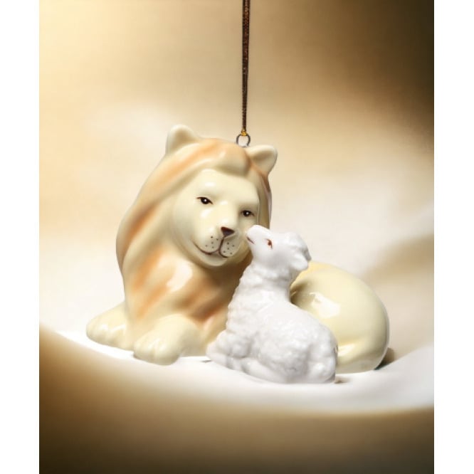 Ceramic Lion and Lamb Peace Ornament 2 7/8"  Mom Christmas Image 1