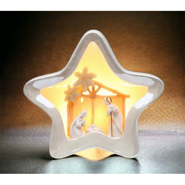 Ceramic Star Shape Nativity Night Light 7.375in Religious Image 1