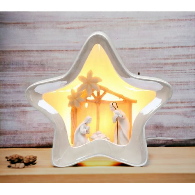 Ceramic Star Shape Nativity Night Light 7.375in Religious Image 2