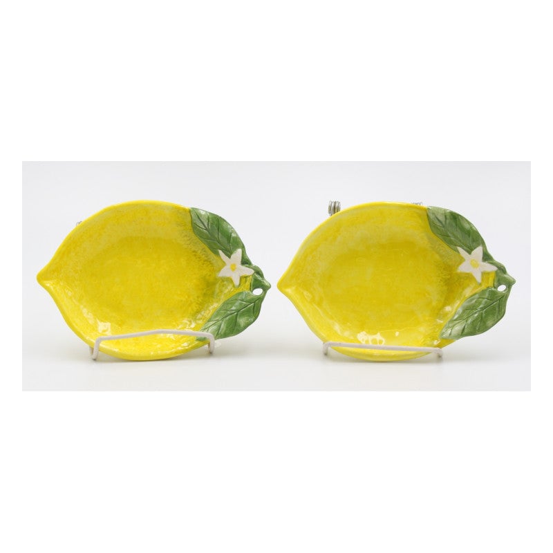 Hand Painted Ceramic Lemon Candy Dish Set 2 Small Plates Image 3