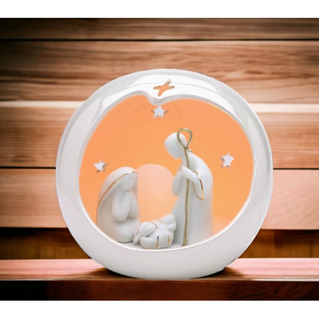 Ceramic Holy Family Nativity Nightlight 6.25in Gift Baptism Image 1