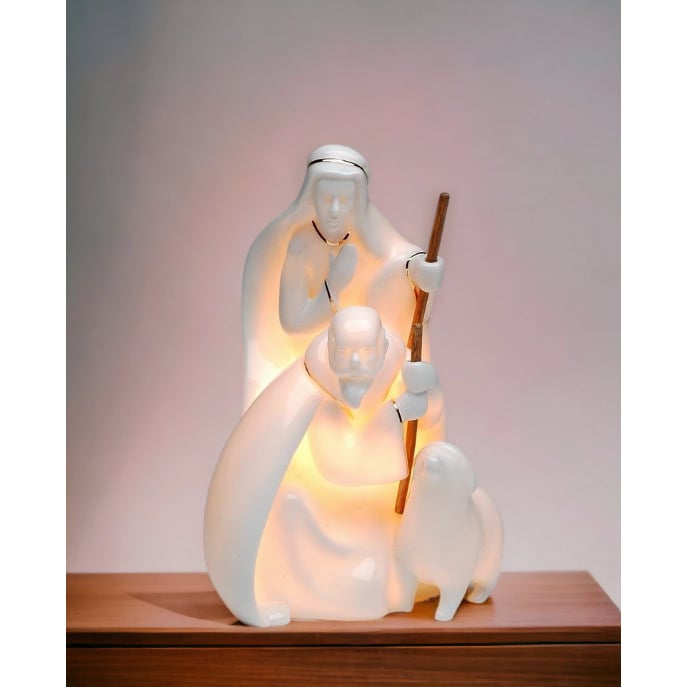 Ceramic Shepherds Night Light 8in Religious Baptism Image 1