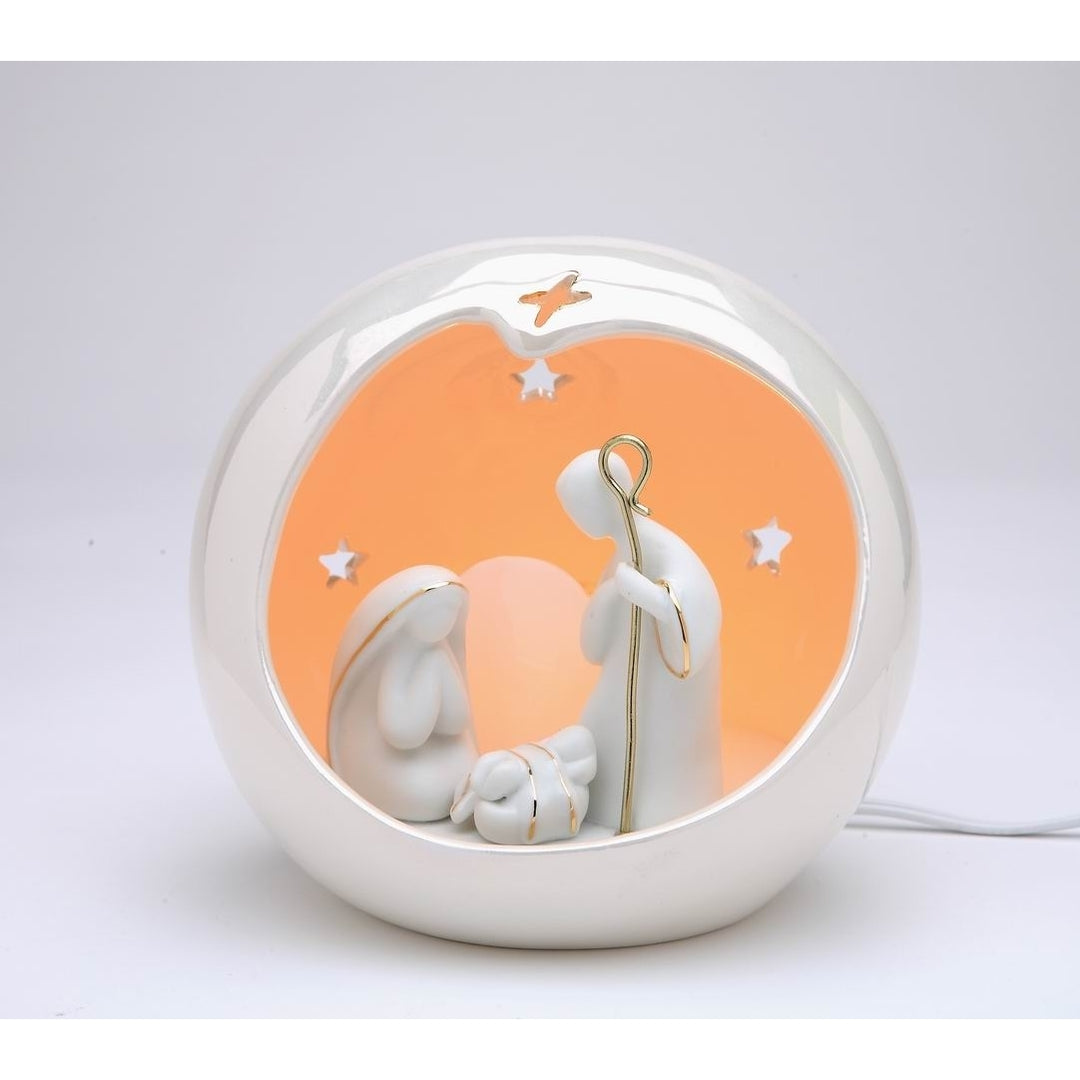 Ceramic Holy Family Nativity Nightlight 6.25in Gift Baptism Image 3