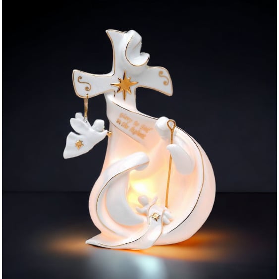 Ceramic Holy Family Nativity Cross Night Light 6.875" Home Gift Image 1