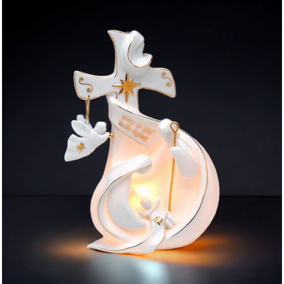 Ceramic Holy Family Nativity Cross Night LightHome DcorReligious DcorReligious GiftChurch Dcor, Image 1