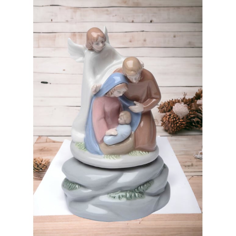 Ceramic Holy Family Nativity Musical Box 6.3x5.9 Religious Gift Image 2