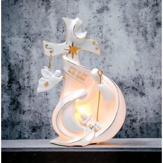 Ceramic Holy Family Nativity Cross Night LightHome DcorReligious DcorReligious GiftChurch Dcor, Image 2