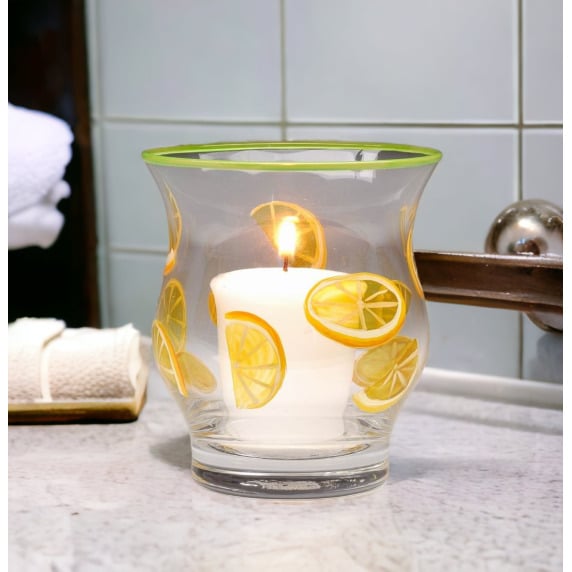 Hand Painted Glass Lemon Slice Votive Jar Candle Holder 3.5 x 4 Image 2