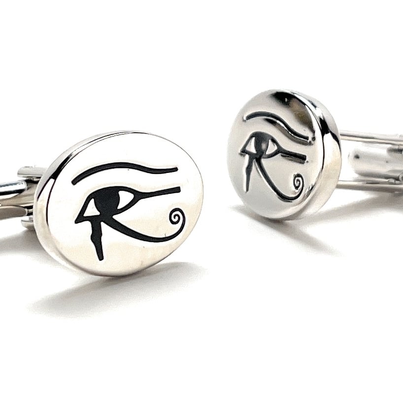 Cufflinks Egyptian Eye of Ra Symbol Silver Cuff Links Great Rulers of Egypt Pharaoh Cuffs Feminine Counterpart to the Image 4