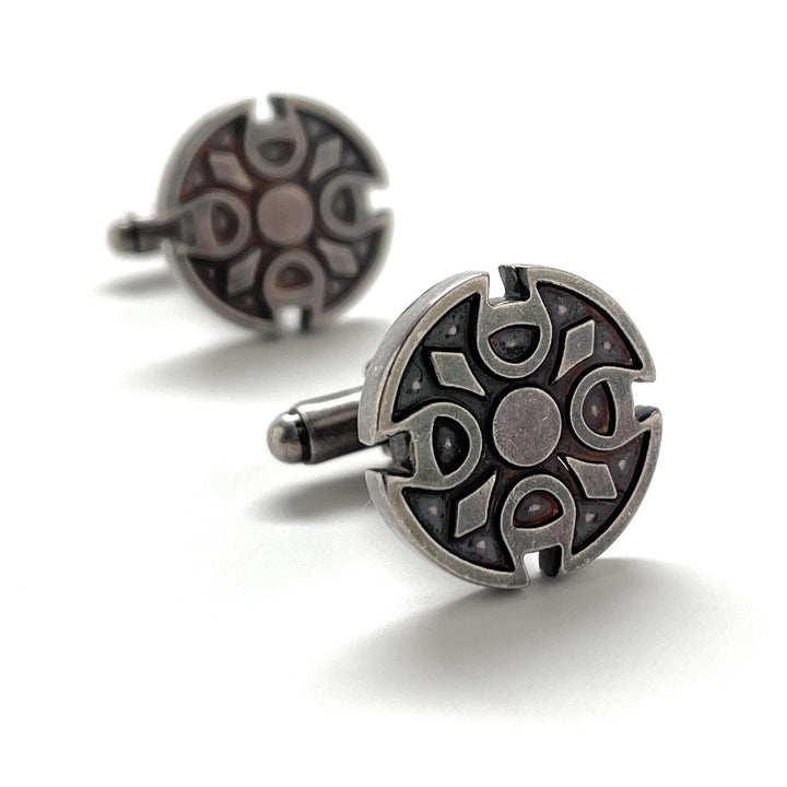 Saxon Cufflinks Mens Executive Brushed Silver Tone Canterbury Cross Cufflinks Cuff Links Image 1