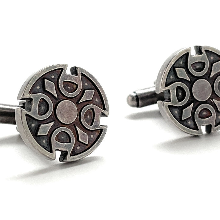 Saxon Cufflinks Mens Executive Brushed Silver Tone Canterbury Cross Cufflinks Cuff Links Image 2