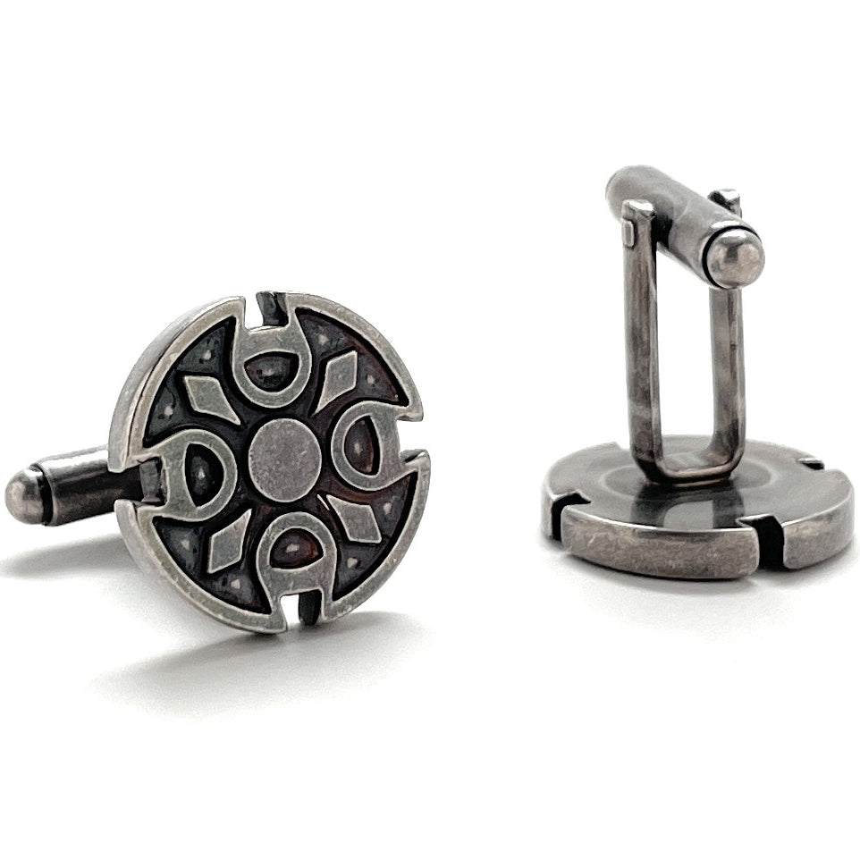 Saxon Cufflinks Mens Executive Brushed Silver Tone Canterbury Cross Cufflinks Cuff Links Image 3