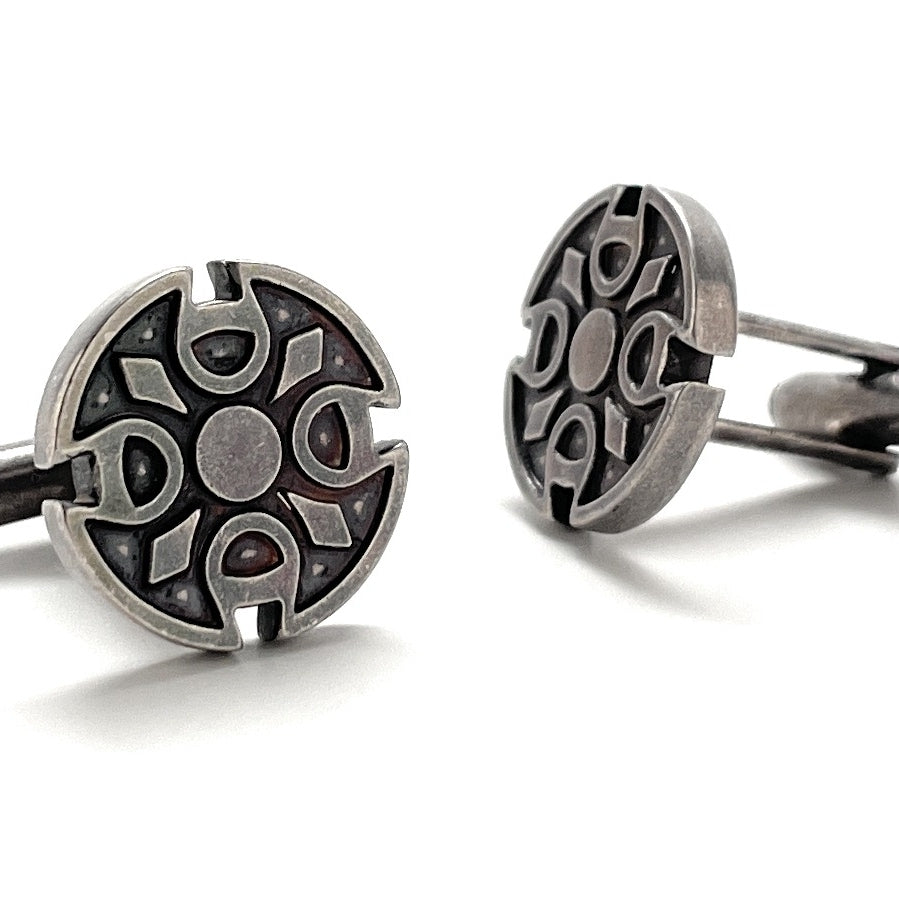 Saxon Cufflinks Mens Executive Brushed Silver Tone Canterbury Cross Cufflinks Cuff Links Image 4