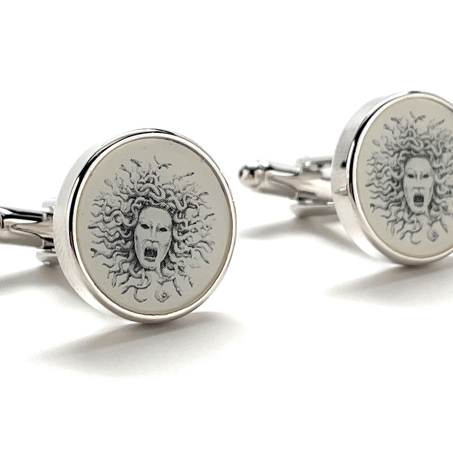 Medusa Cufflinks Greek Mythology Gorgo Snake Head Woman Snake Hair Cuff Links Onlookers to Stone Classical Antiquity Image 2