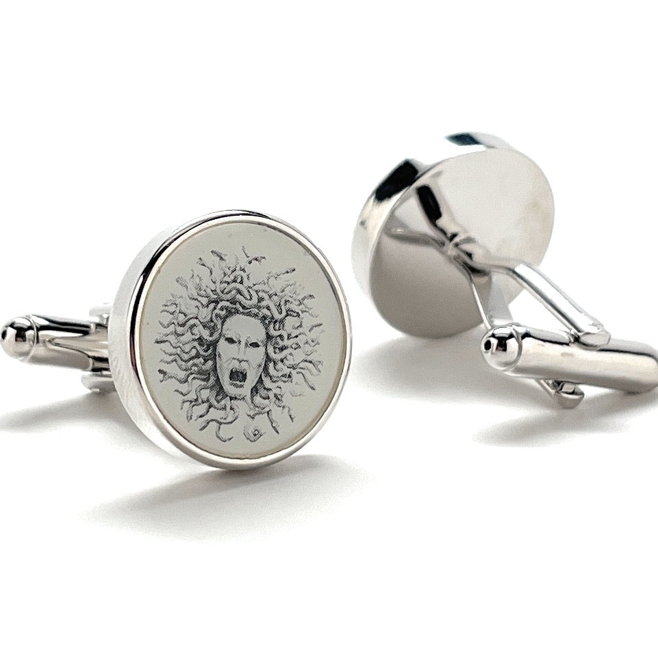 Medusa Cufflinks Greek Mythology Gorgo Snake Head Woman Snake Hair Cuff Links Onlookers to Stone Classical Antiquity Image 4