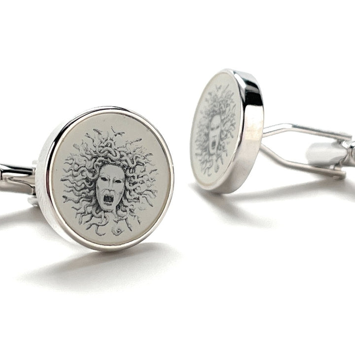 Medusa Cufflinks Greek Mythology Gorgo Snake Head Woman Snake Hair Cuff Links Onlookers to Stone Classical Antiquity Image 4