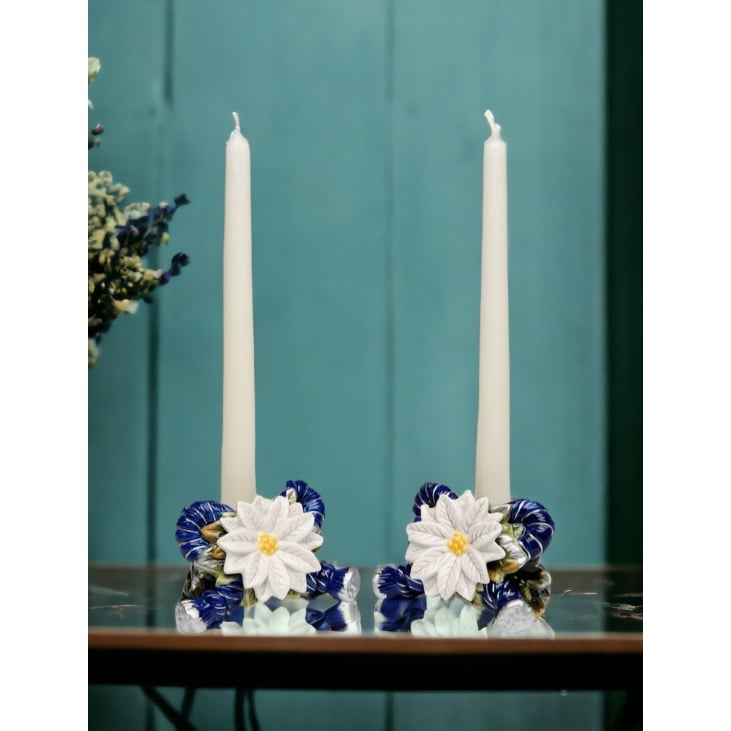 Ceramic Blue Candle Holder Set of 2 4.25x3.625 Image 1