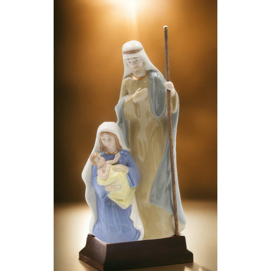 Ceramic Holy Family Nativity Music Box Silent Night 4.75x3.375x9in Religious Gift Image 1