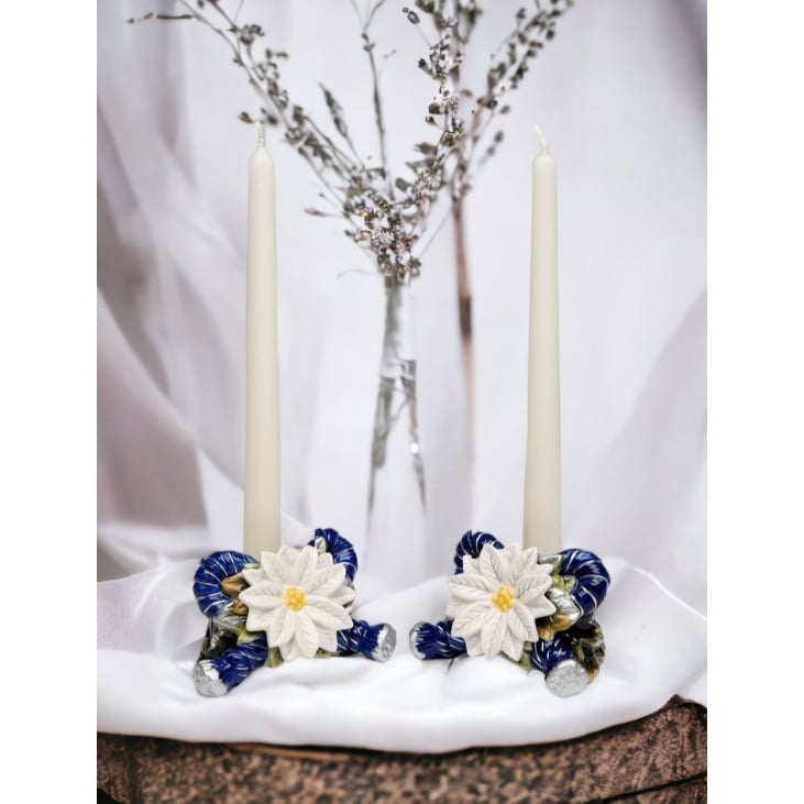 Ceramic Blue Candle Holder Set of 2 4.25x3.625 Image 2