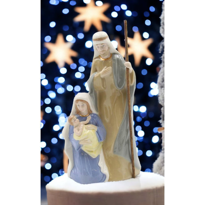 Ceramic Holy Family Nativity Music Box Silent Night 4.75x3.375x9in Religious Gift Image 2