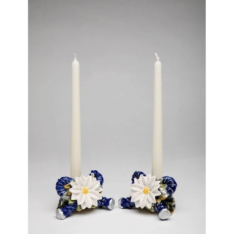 Ceramic Blue Candle Holder Set of 2 4.25x3.625 Image 3