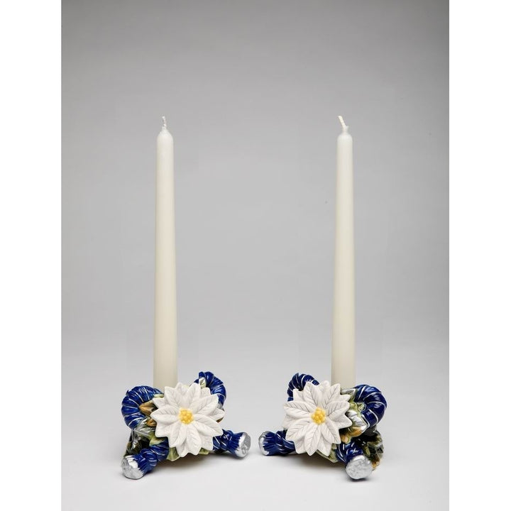 Ceramic Blue Candle Holder Set of 2 4.25x3.625 Image 3