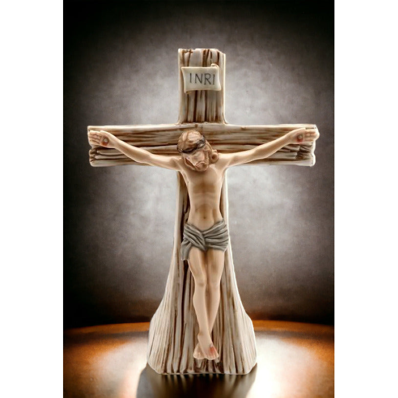 Ceramic Crucifix Tealight Holder 5.5in Religious Image 1