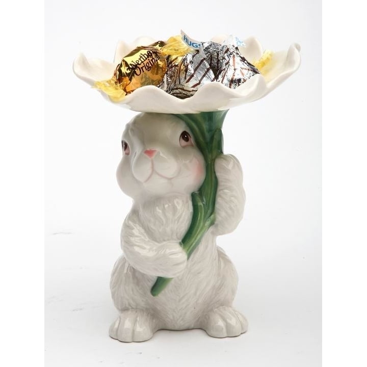 Ceramic Easter Bunny Rabbit Flower Candy Dish 3.5" Image 3