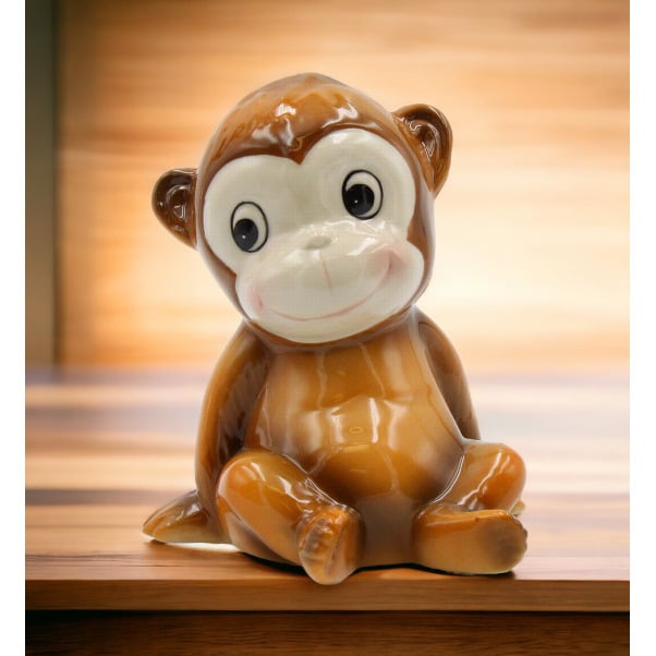 Hand Painted Ceramic Monkey Piggy Bank 4x4 Kids Room Decor Son Image 1