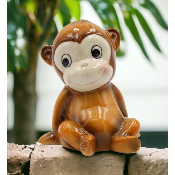 Hand Painted Ceramic Monkey Piggy Bank 4x4 Kids Room Decor Son Image 2