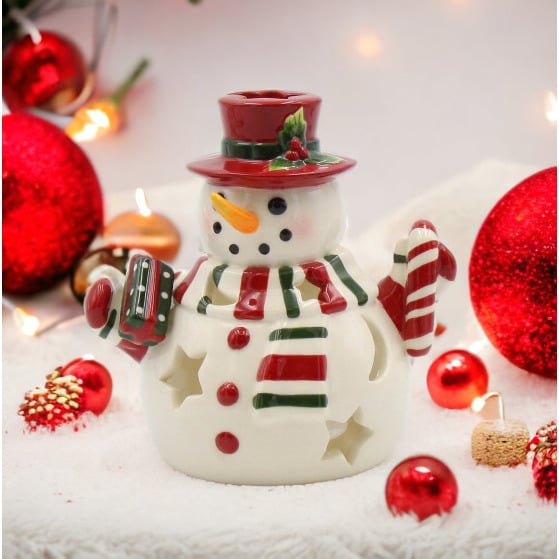 Christmas Snowman Tealight Candle Holder 5.6x4.1x5.5 Image 1