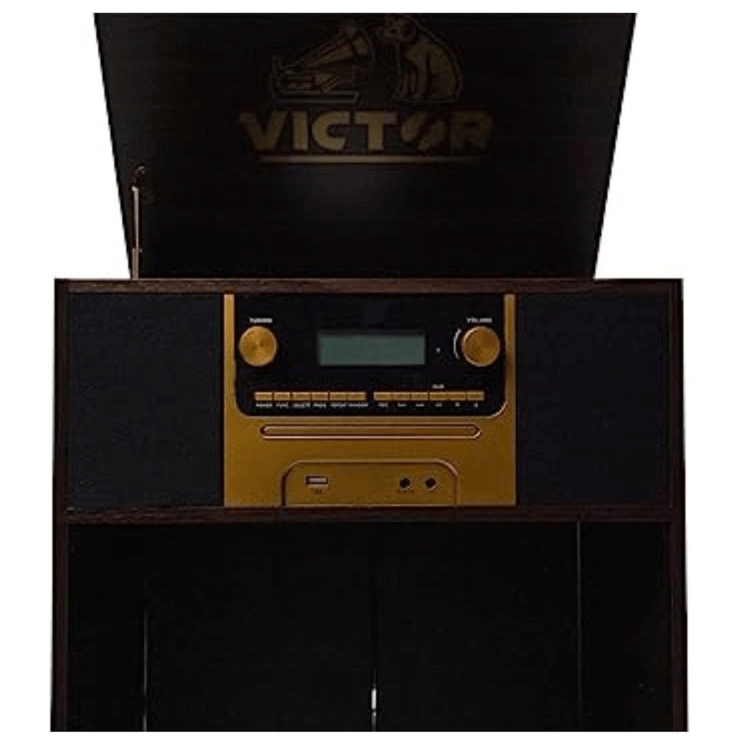 Victor Boyleston 7-in-1 3-Speed Turntable Music Center w Album Storage and USB Port Image 4