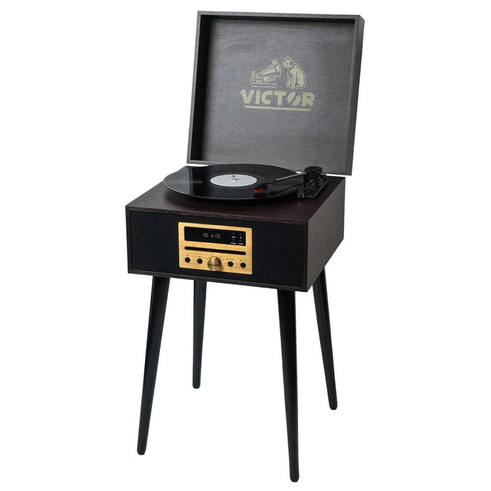 Victor Newbury 8-in-1 Music Center w Chair-Height Legs USB Slot and AM FM Radio Image 1