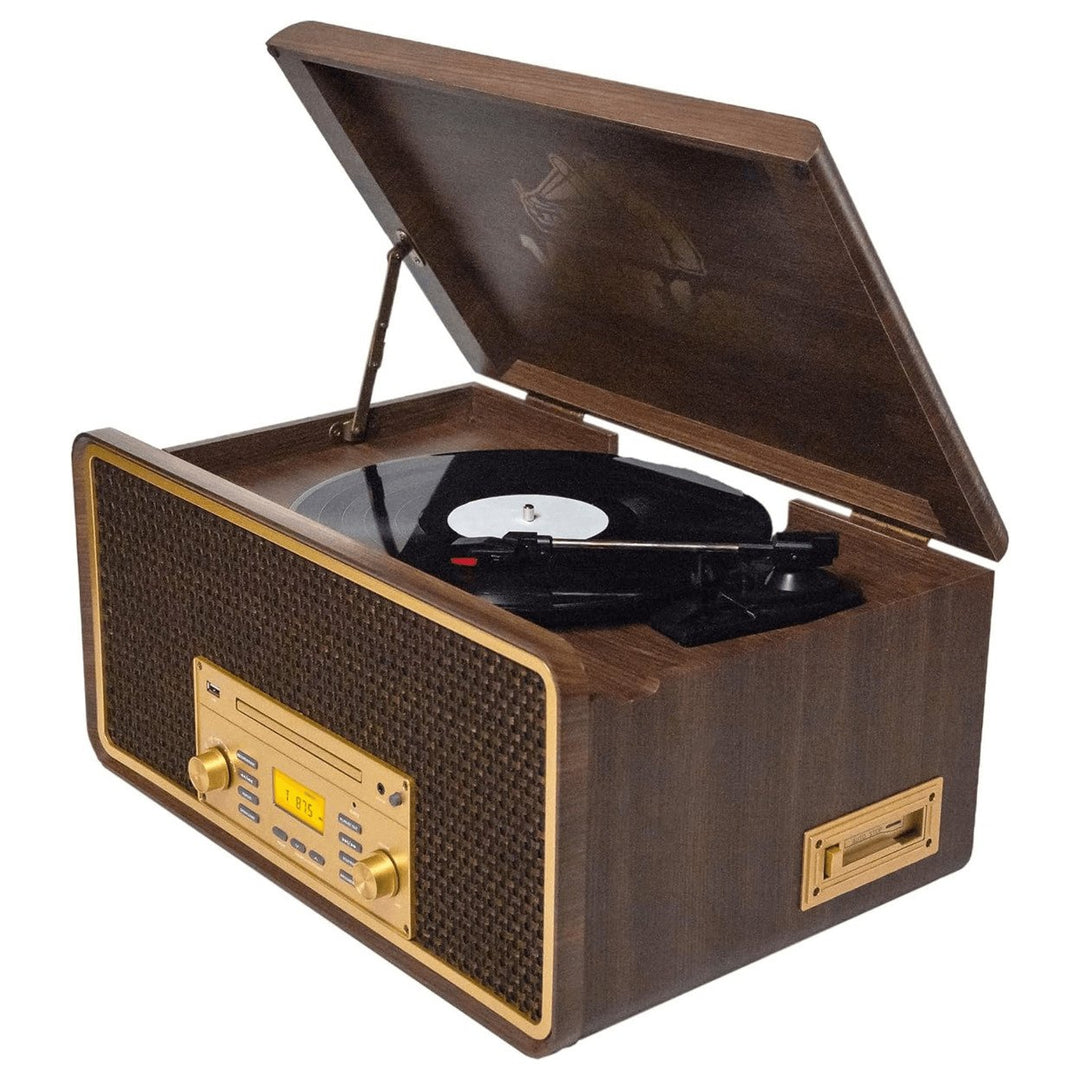 Victor Monument 8-in-1 Wood Music Center with 3-Speed Turntable and Dual Bluetooth Image 1