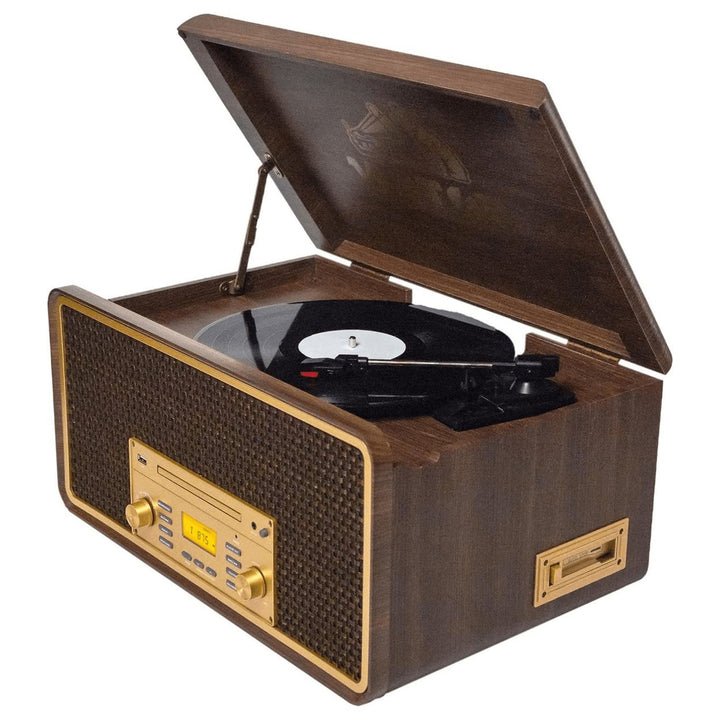 Victor Monument 8-in-1 Wood Music Center with 3-Speed Turntable and Dual Bluetooth Image 1