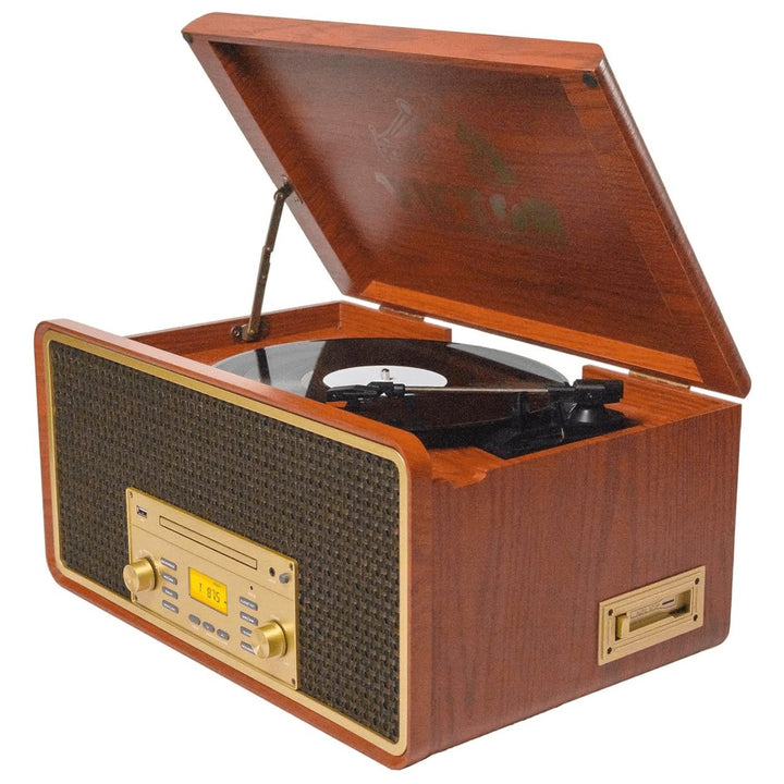 Victor Monument 8-in-1 Wood Music Center with 3-Speed Turntable and Dual Bluetooth Image 1