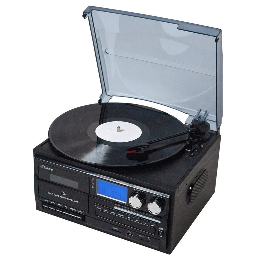 Victor Cosmopolitan 8-in-1 Turntable Music Center with Bluetooth USB and Cassette Image 1