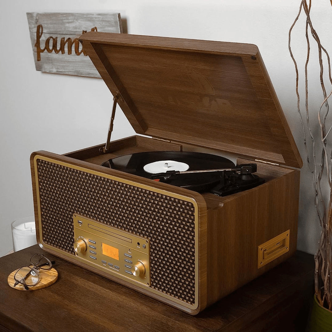 Victor Monument 8-in-1 Wood Music Center with 3-Speed Turntable and Dual Bluetooth Image 4